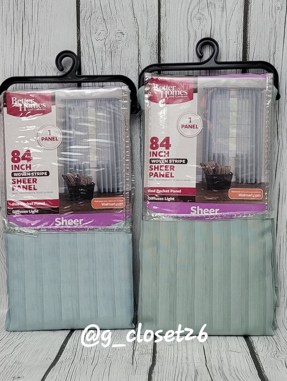2 Better Homes & Gardens 84" Sheer Woven-Stripe Panel - Light Blue-Green